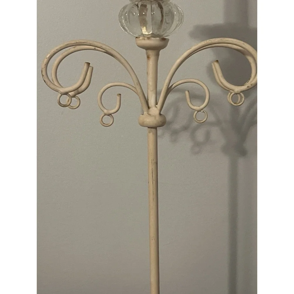 Cream Metal Candlestick Holder w Glass Bobeche French Country Shabby‎ Chic